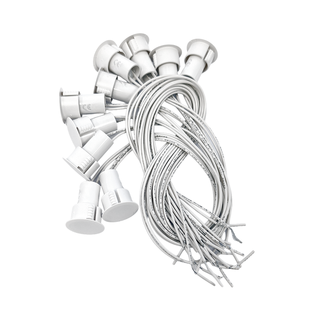 3/4 Inch Recessed Magnetic Contact Sensor with Leads for Alarm Systems Suitable for Steel Doors with Channel - White (Pack of 10)