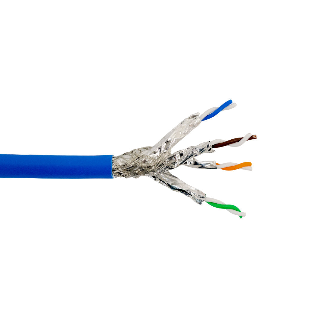 1000ft 4 Pair CAT8 22 AWG Solid Shielded S/FTP CMR Riser Bulk Cable - BLUE