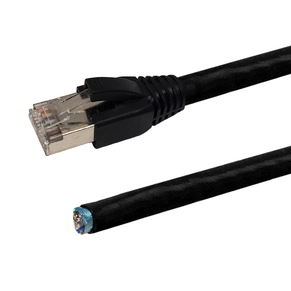 RJ45 to Blunt CAT5E Solid Shielded FTP Outdoor UV Direct Burial Pigtail Cable - Black