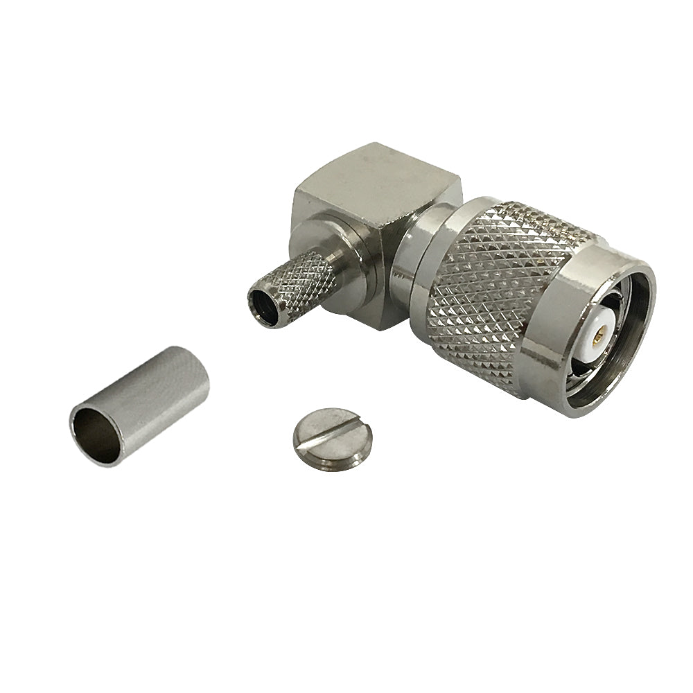 TNC Reverse Polarity Male Right Angle Crimp Connector for RG58 (LMR-195) 50 Ohm