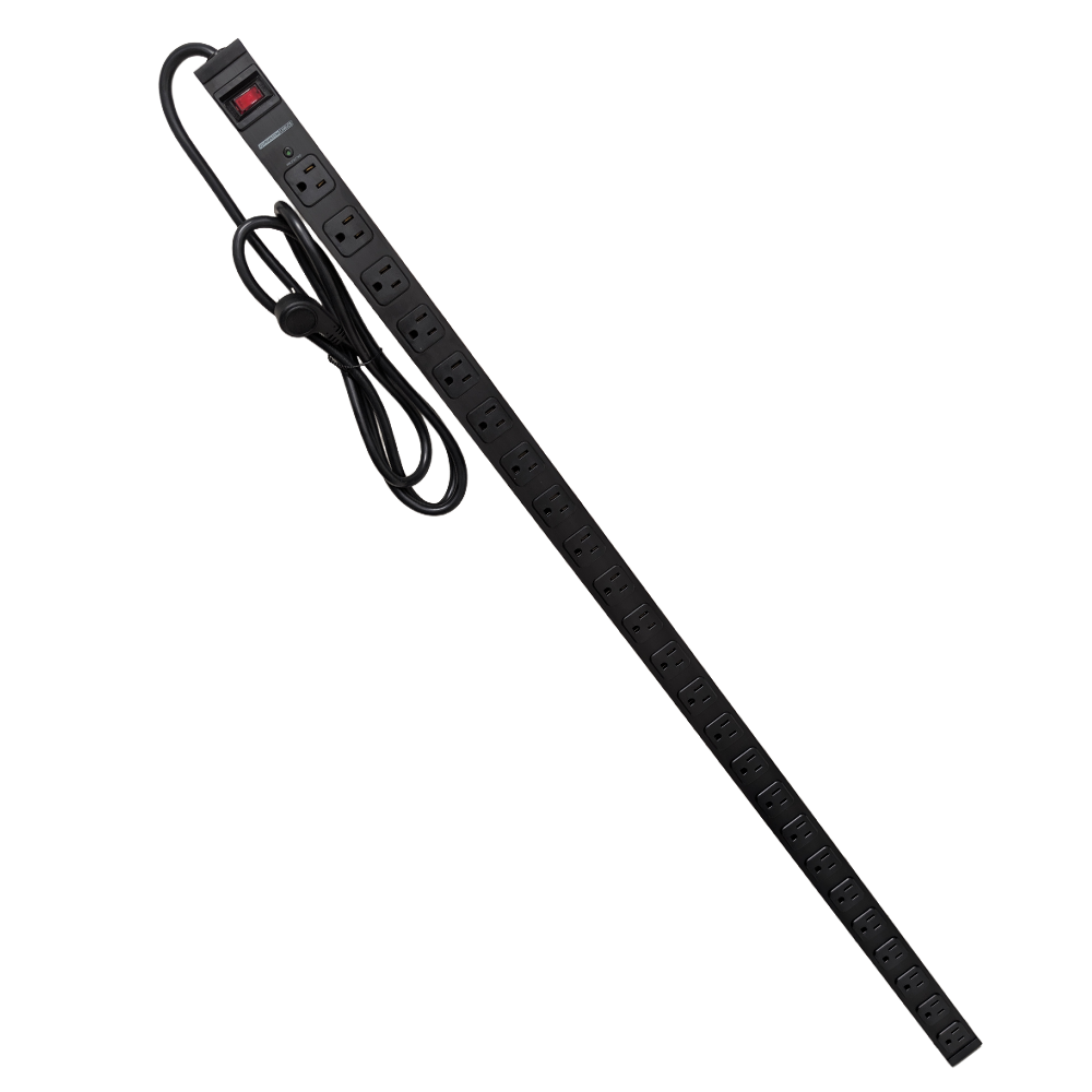 24 Outlet 48 inch Surge Protector 2100J - 6ft Cord 45 Degree Angle Plug, Metal - Black
