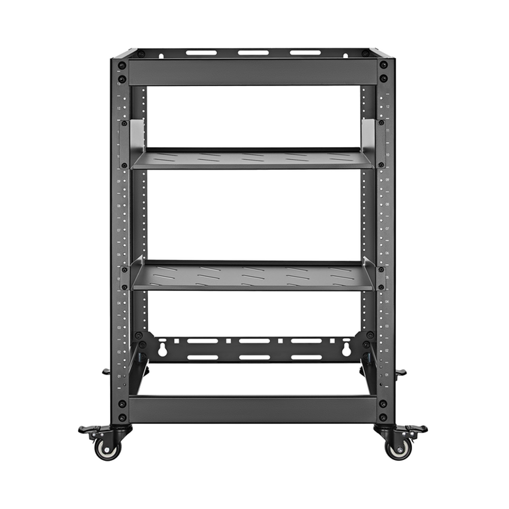 19 inch Open Frame Wall Mount/Free Stand Rack - 2 Vented Shelves - 12U