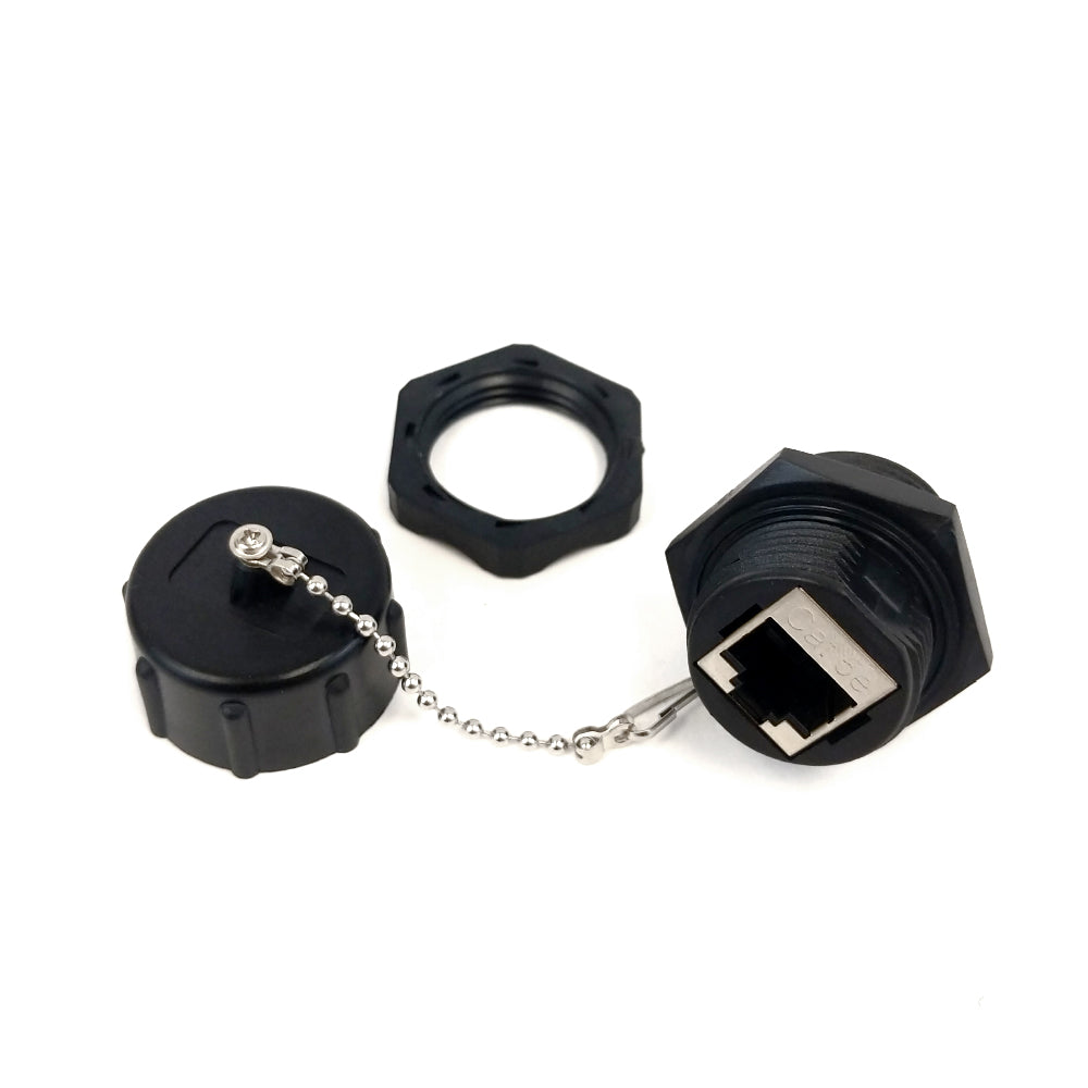 Cat5e RJ45 Female to RJ45 Female Shielded Bulkhead Coupler - Waterproof IP68 Rated - Black