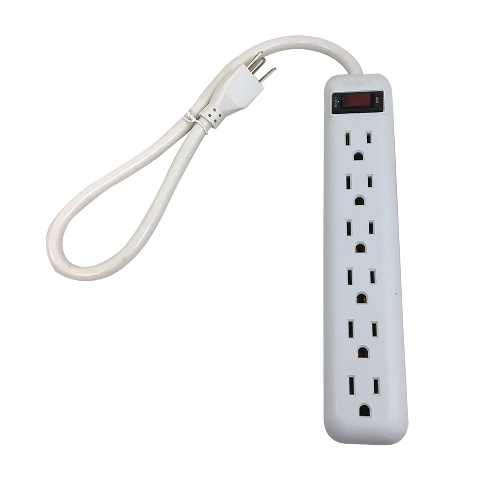 6 Outlet Power Strip - 1.5ft Cord, Straight Plug - White