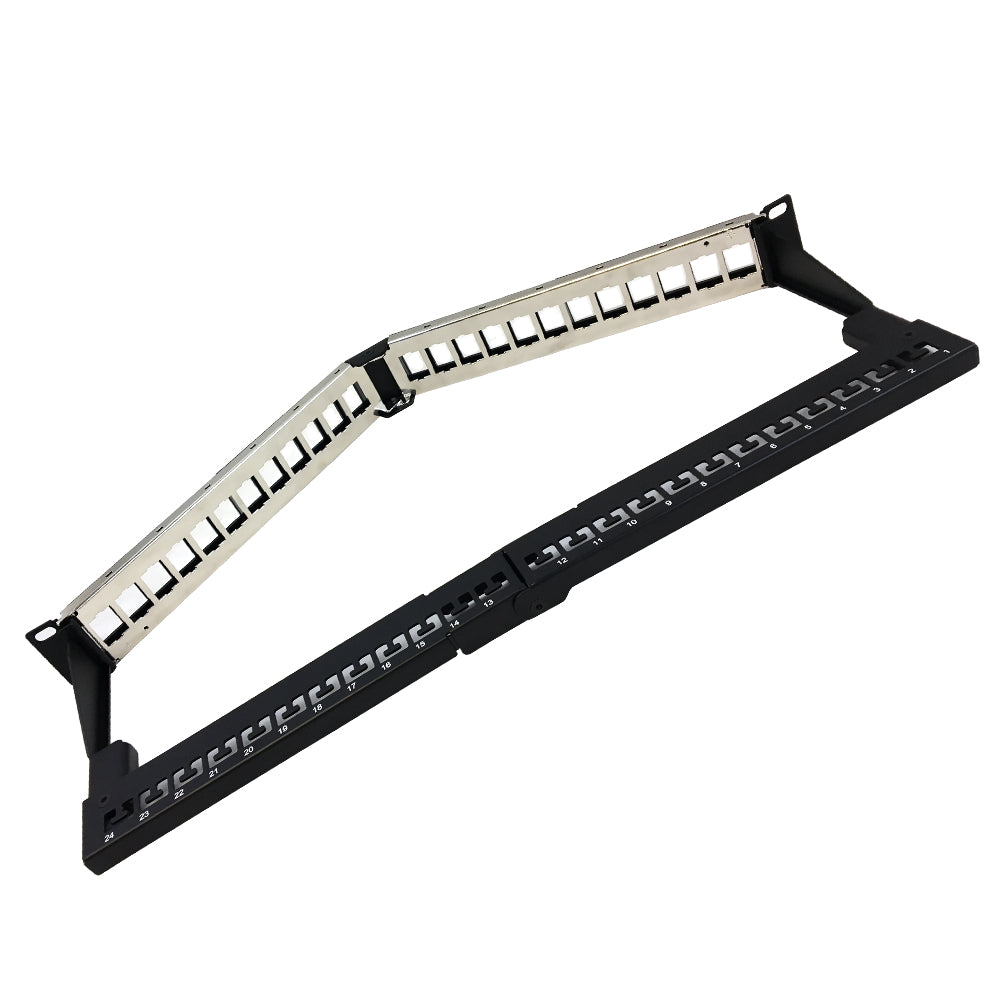 24-port Shielded Angled Keystone Patch Panel - 19 inch Rackmount 1U with Cable Manager - Unloaded