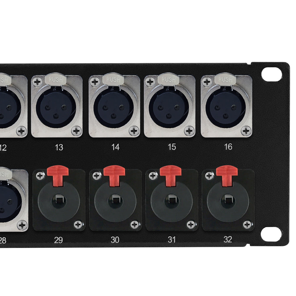 28-Port XLR Female + 4-Port TRS Female patch panel, 19 inch rackmount 2U