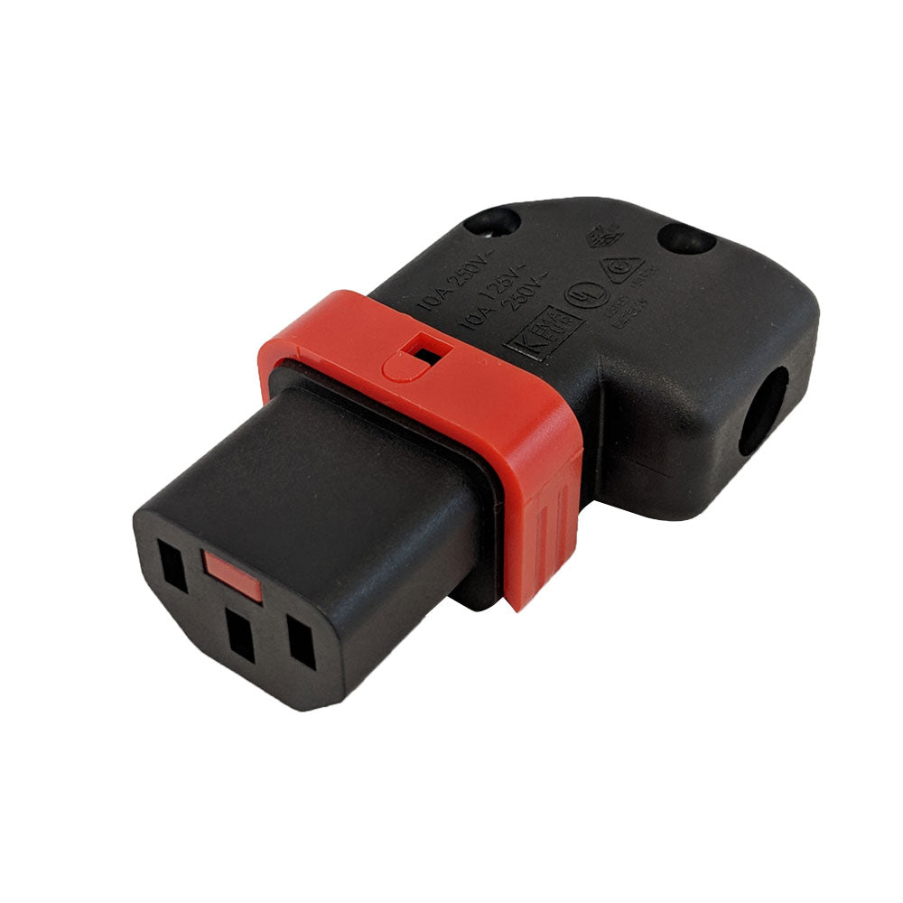 C13 Locking Power Cord Connector - Screw On - Right or Left Angle (IEC-Lock Part #: PA130100RBK)