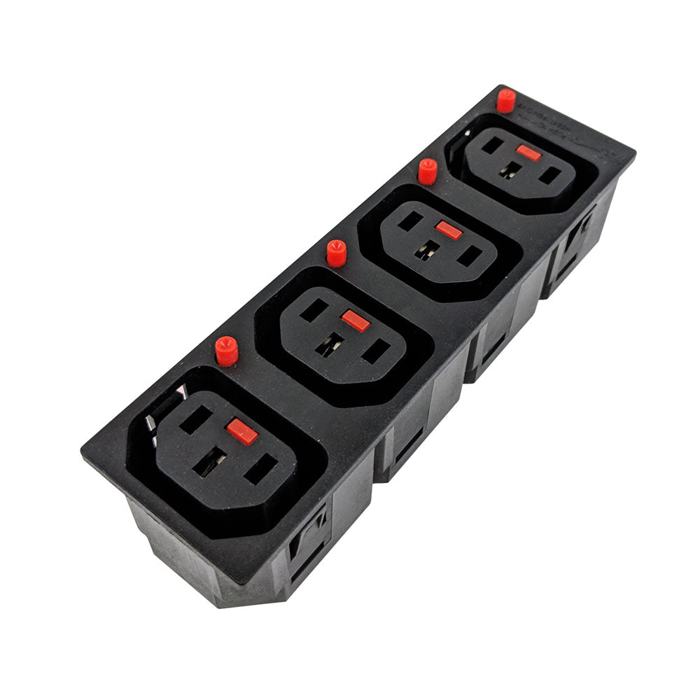 C13 Locking Receptacle - 4 Tier - 6.3mm Terminal, 1.5mm Panel Thickness - Black (IEC-Lock Part #: PA135015BK4)
