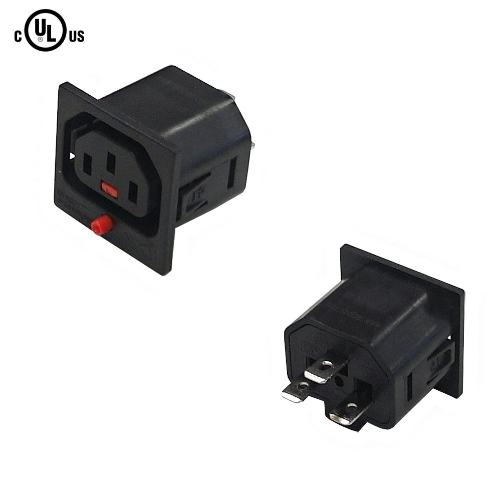 C13 Locking Receptacle 6.3mm Terminal, 1.5mm Panel Thickness - Black (IEC-Lock Part #: PA135015BK1)