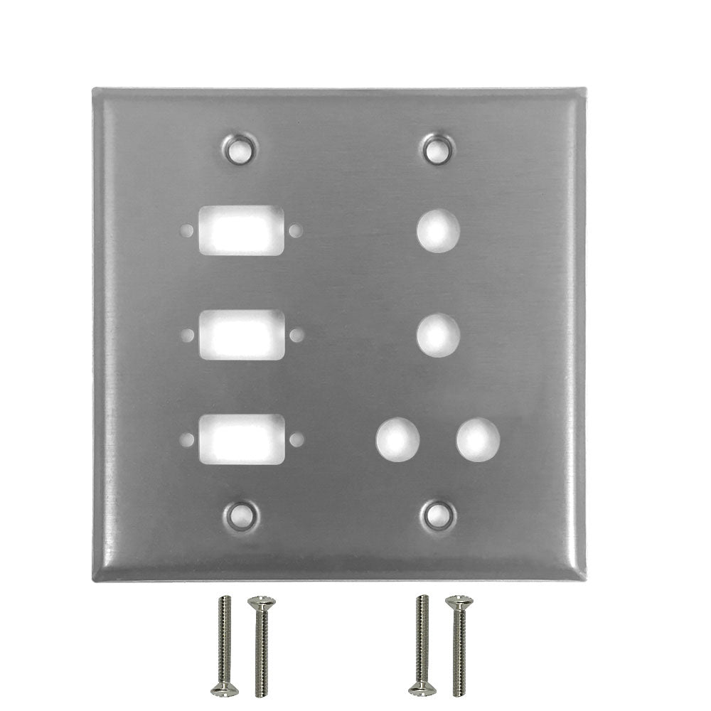 Double Gang - 3x ICDB Cutout - 4x 3/8 inch Hole - Stainless Steel Wall Plate
