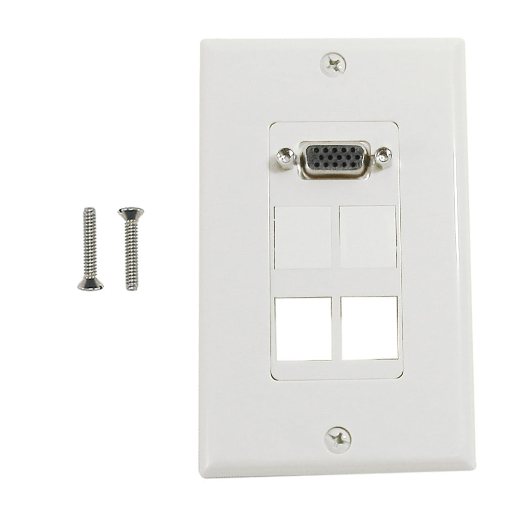 1-Port VGA Wall Plate Kit Decora White (with 4x Keystone inserts)