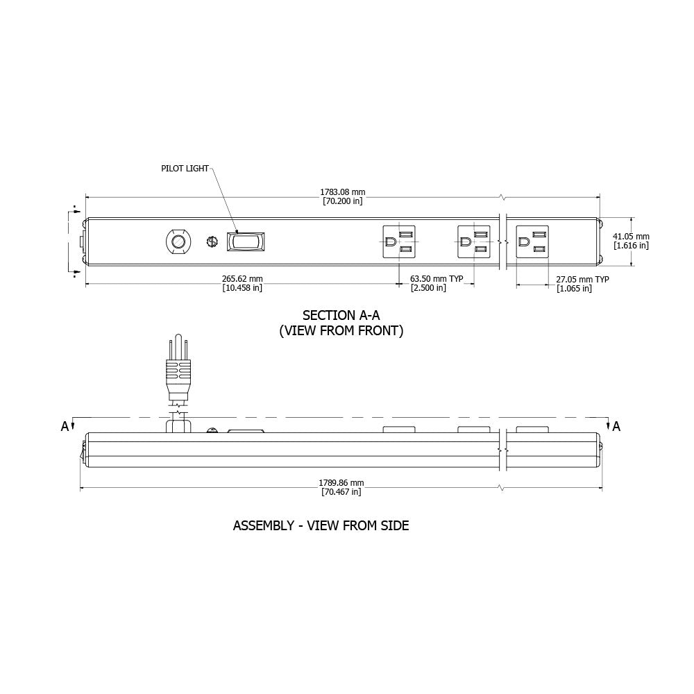 Hammond 70 inch 24-Outlet Vertical Power Strip - 15ft 5-15P Cord, 5-15R Receptacles