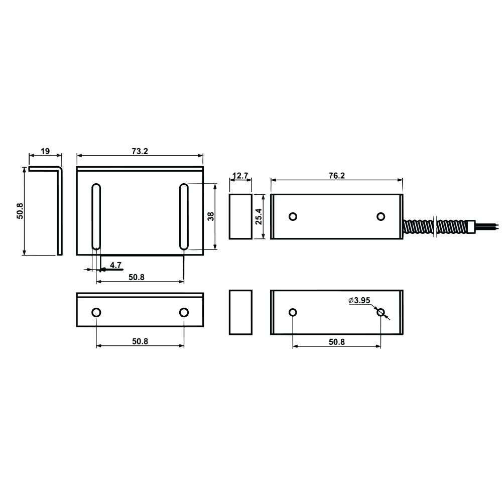 Armored Surface Mount Magnetic Contact Sensor with Bracket for Alarm Systems - SPDT