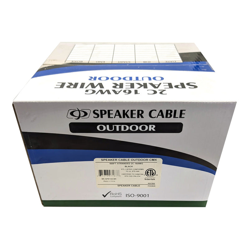500ft 2C 16AWG Outdoor Bulk Speaker Cable - CMX - Black