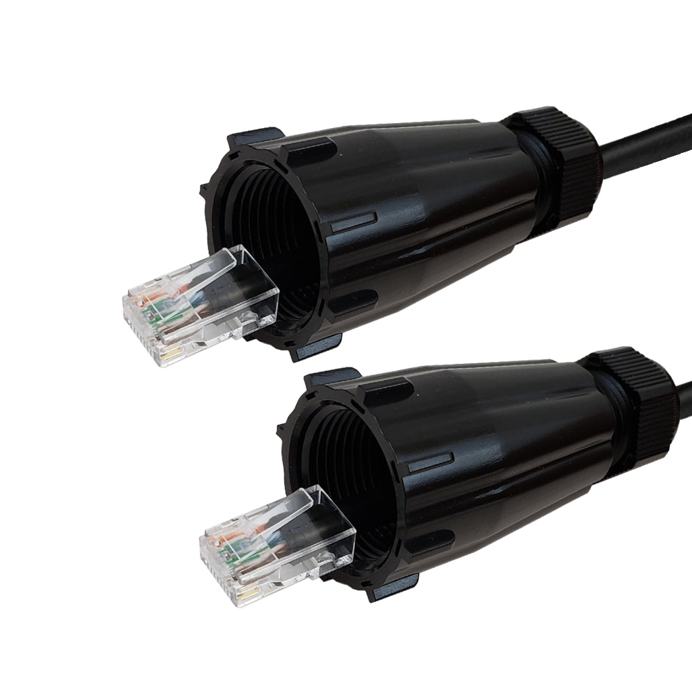 RJ45 Male with IP68 Shroud to RJ45 Male with IP68 Shroud CAT6A UTP Outdoor UV / Direct Burial Patch Cable - Black