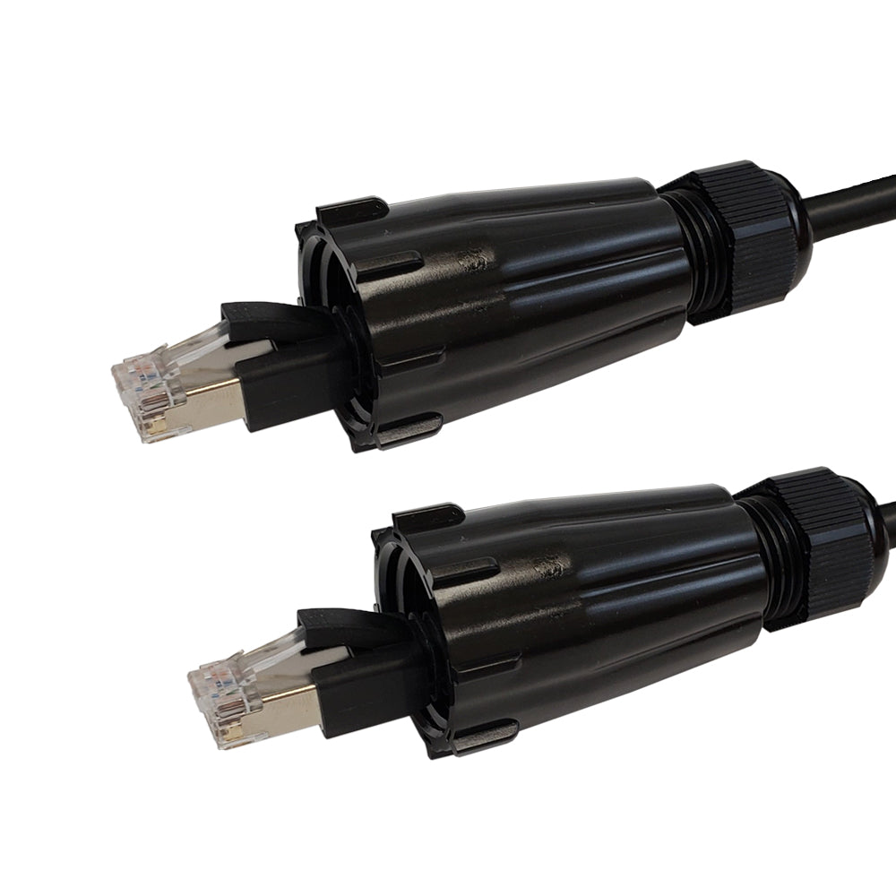 RJ45 Male with IP68 Shroud to RJ45 Male with IP68 Shroud CAT6 Shielded FTP Outdoor UV / Direct Burial Patch Cable - Black