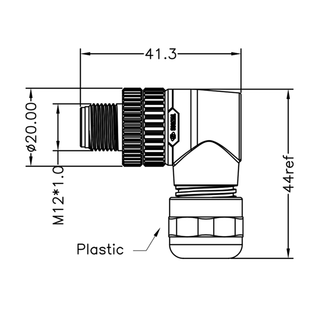 M12 4-pin A-Code Male Right Angle Connector