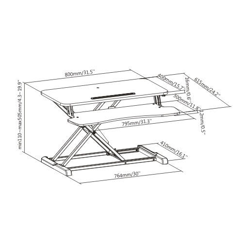 Sit-Stand Desk Workstation Base with Keyboard and Mouse Tray - Black