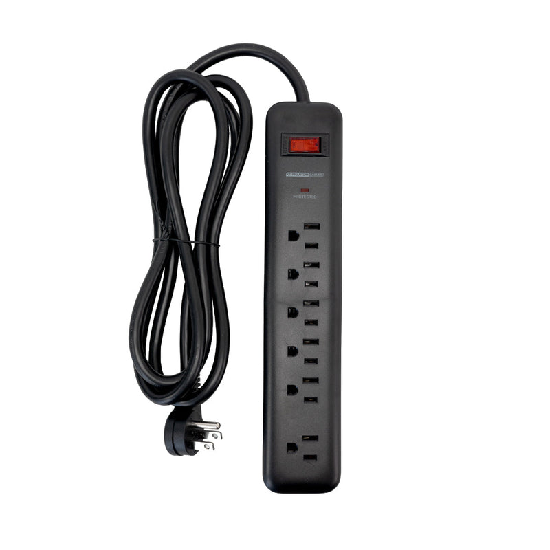 6 Outlet 900J Surge Protector - 45 Degree Angle 5-15P Plug – Circuit Breaker - Black