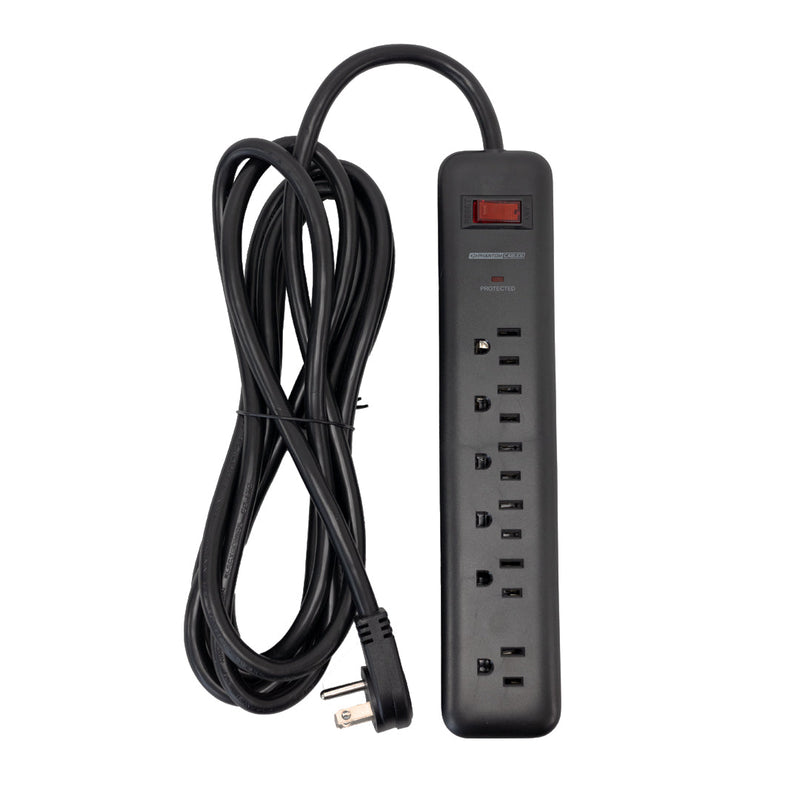 6 Outlet 900J Surge Protector - 45 Degree Angle 5-15P Plug – Circuit Breaker - Black