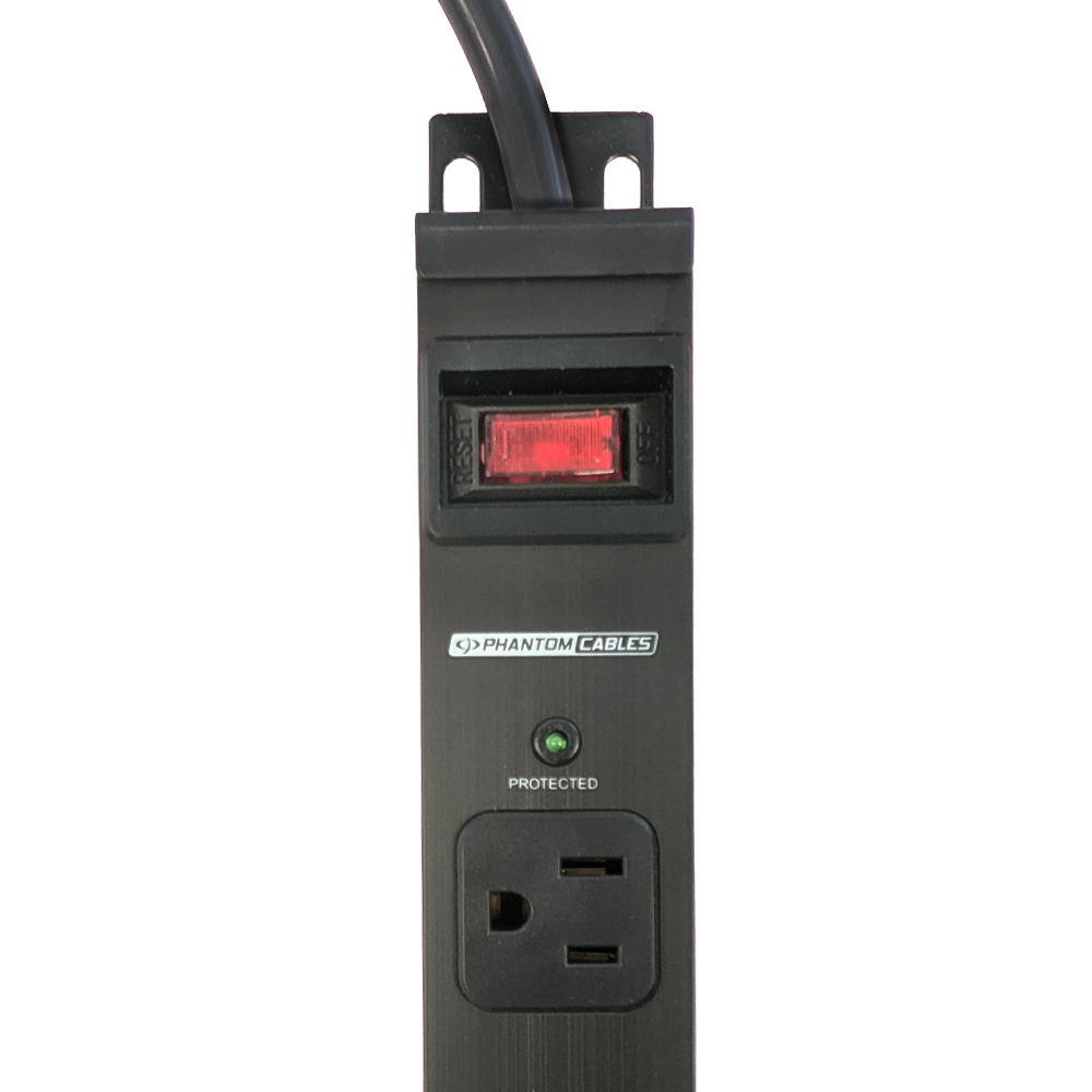 24 Outlet 48 inch Surge Protector 2100J - 6ft Cord 45 Degree Angle Plug, Metal - Black