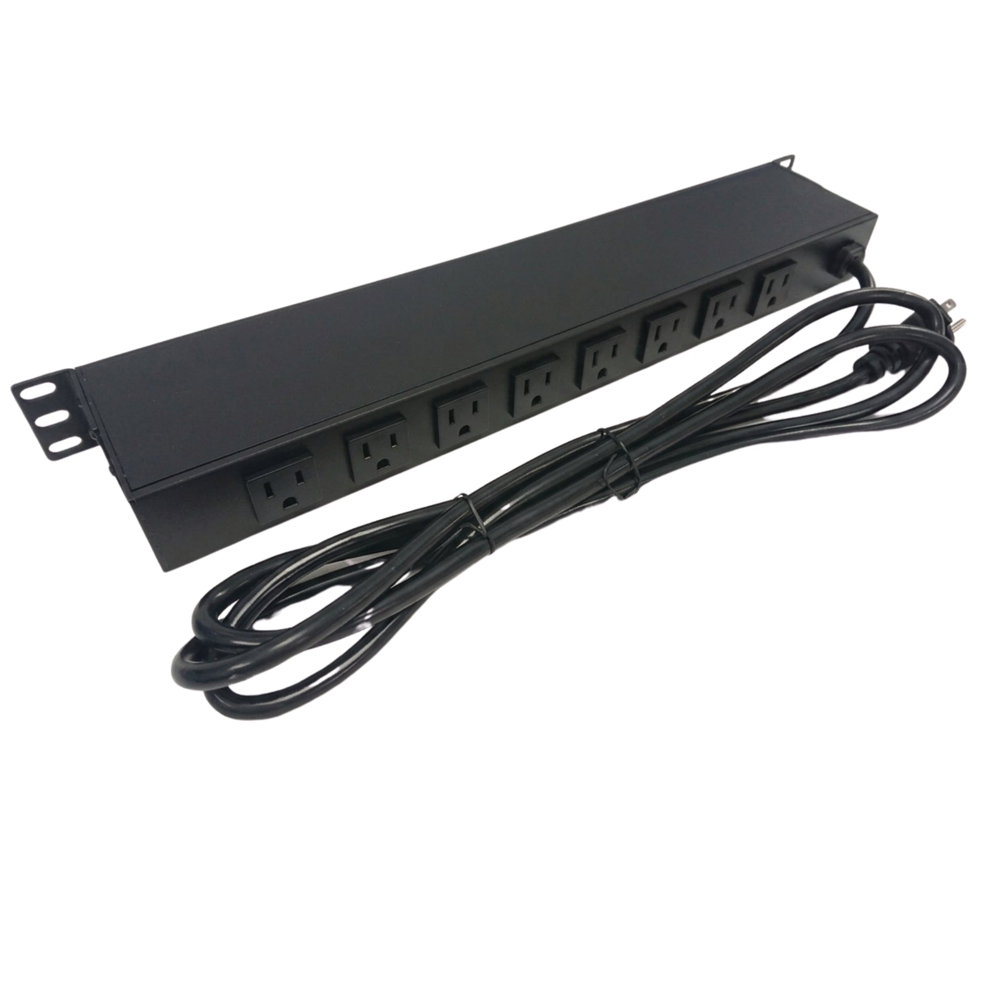 19 Inch Horizontal Rack Mount PDU 8x5-15R Rear 2x5-15R Front With Breaker Switch & 8ft Cord