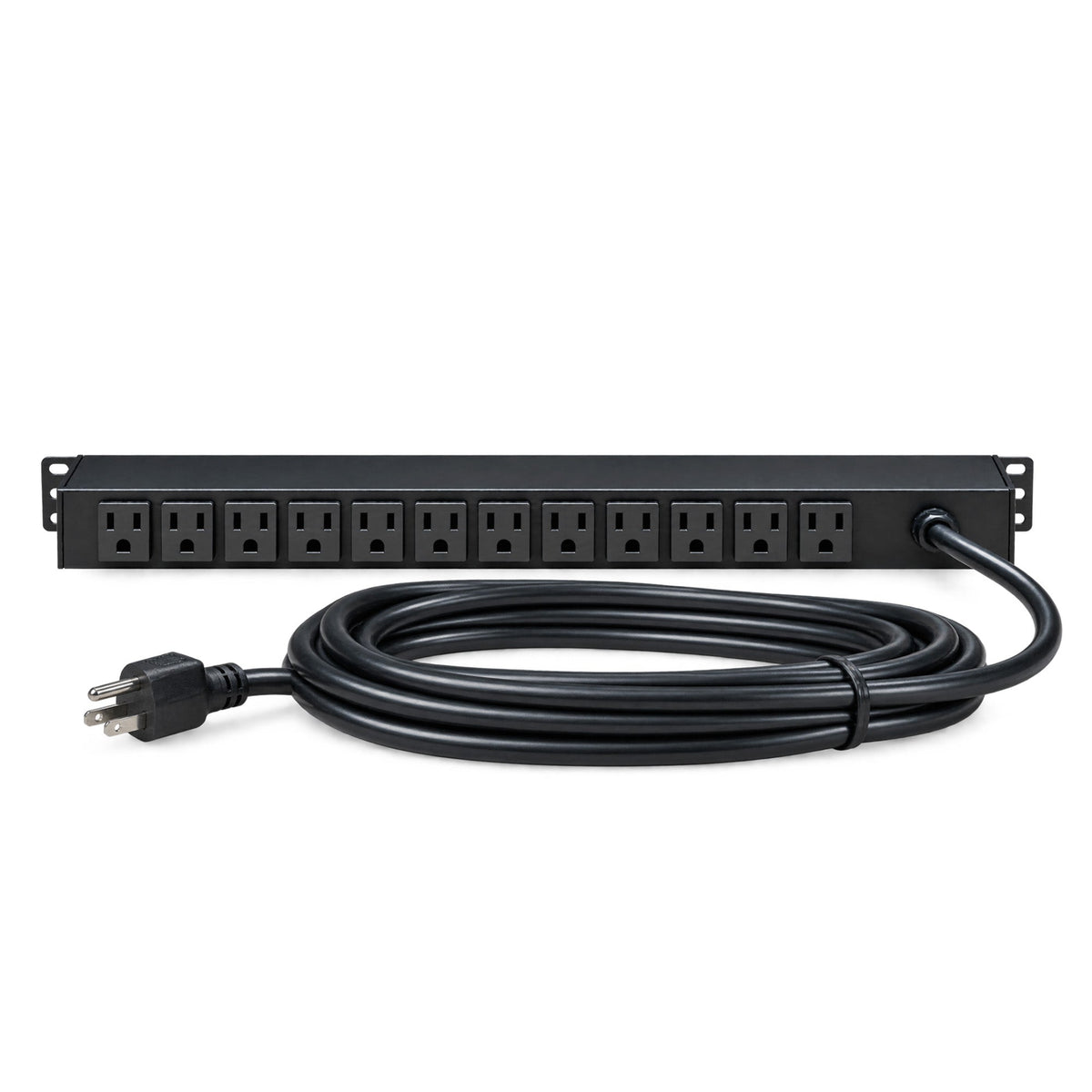 19 Inch Horizontal Rack Mount PDU 12x5-15R Rear 2x5-15R Front With Load Reset & 15ft Cord