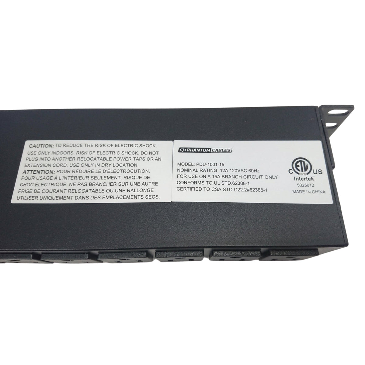 19 Inch Horizontal Rack Mount PDU 12x5-15R Rear 2x5-15R Front With Load Reset & 15ft Cord