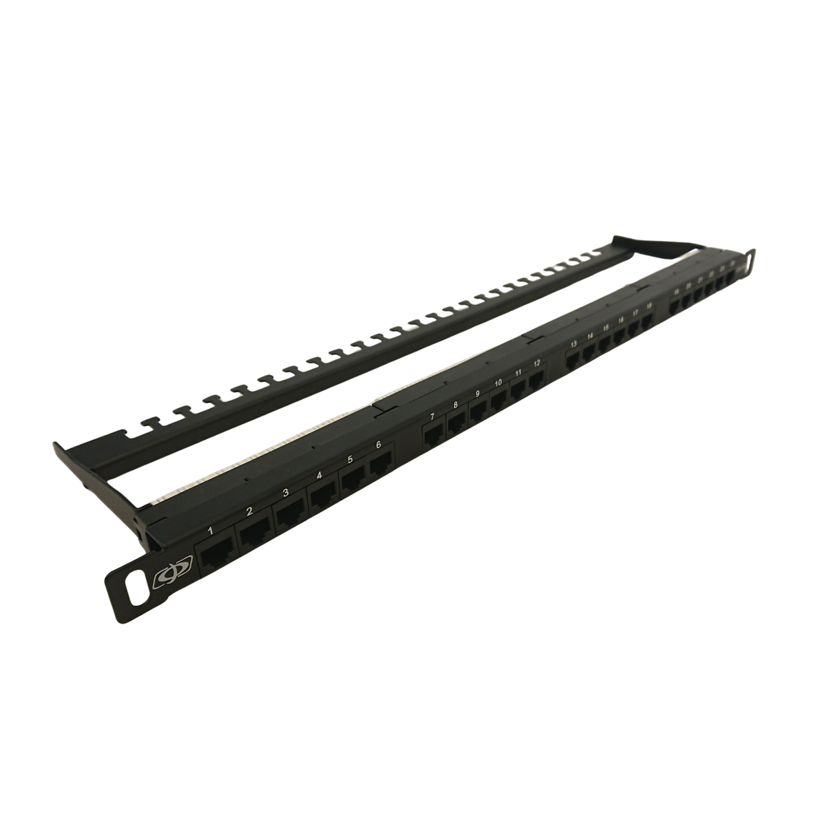 0.5U 24-Port CAT6A Patch Panel, 19" Rackmount, 110 Punch-Down, With Cable Management