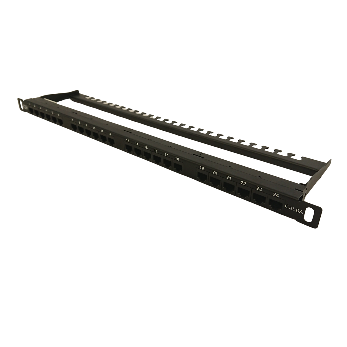 0.5U 24-Port CAT6A Patch Panel, 19" Rackmount, 110 Punch-Down, With Cable Management
