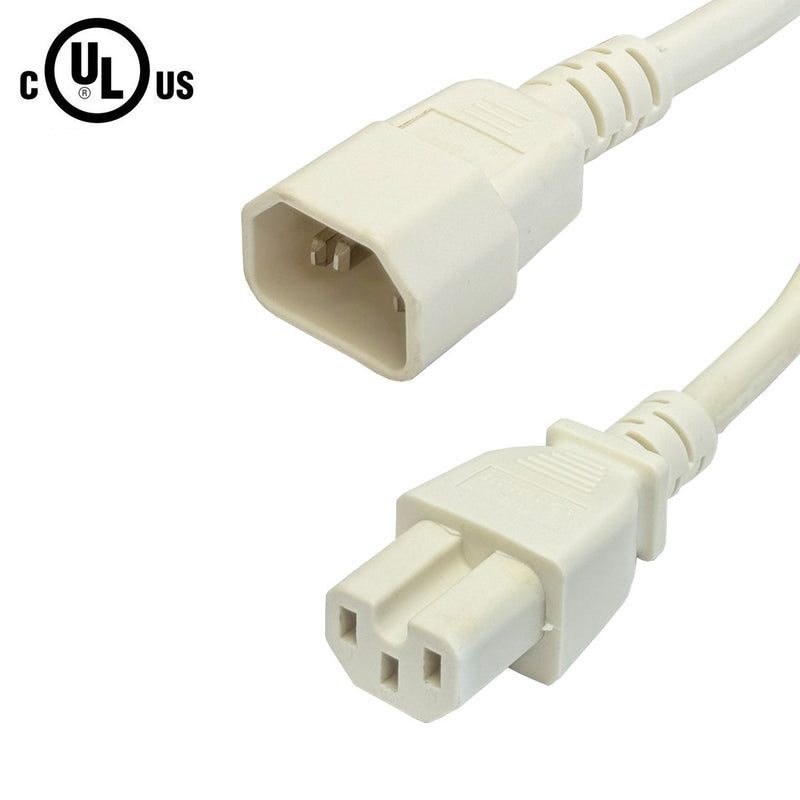 IEC C14 to IEC C15 Power Cable - 14AWG (15A 250V) - SJT Jacket