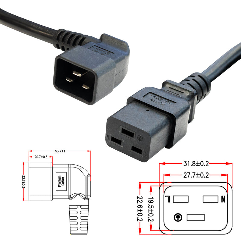 IEC C19 to IEC C20 Right Angle Power Cable - SJT Jacket