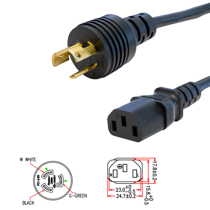 NEMA L5-15P to IEC C13 Power Cable - 14AWG - SJT Jacket