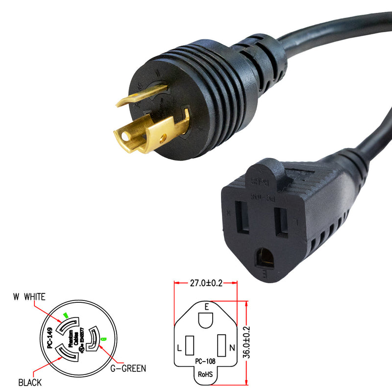 1ft NEMA L5-15P to NEMA 5-15R Power Cable - 14AWG - SJT Jacket (125V 15A)