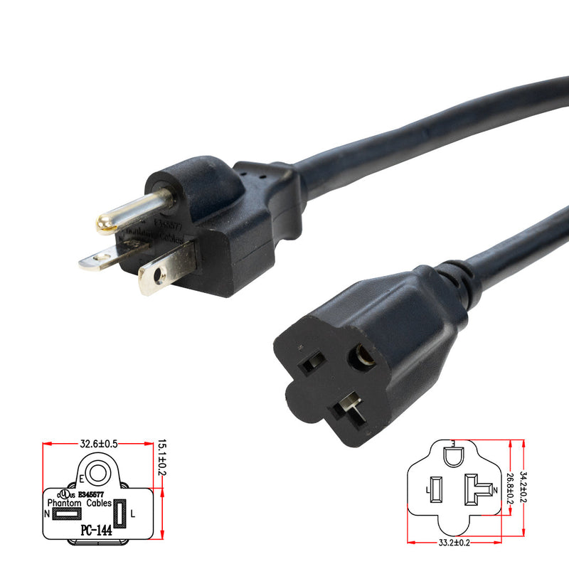 NEMA 5-20P to NEMA 5-20R Power Cable - SJT Jacket