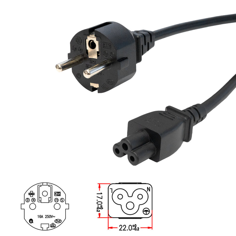 2m CEE 7/7 (Euro) to IEC C5 - H05VV-F 0.75 Power Cable (2.5A 250V)