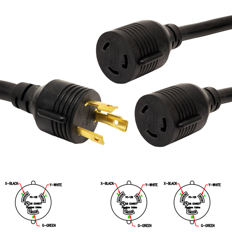 NEMA L6-30P to 2x NEMA L6-30R Splitter - 10AWG (30A 250V) - SJT