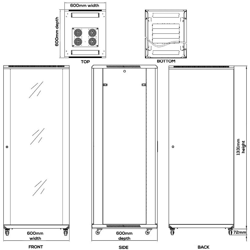 27U A/V and Networking Cabinet - Pre-Loaded with Fan Top, 5 Shelves & Blank Panels - Tapped Rails - Black