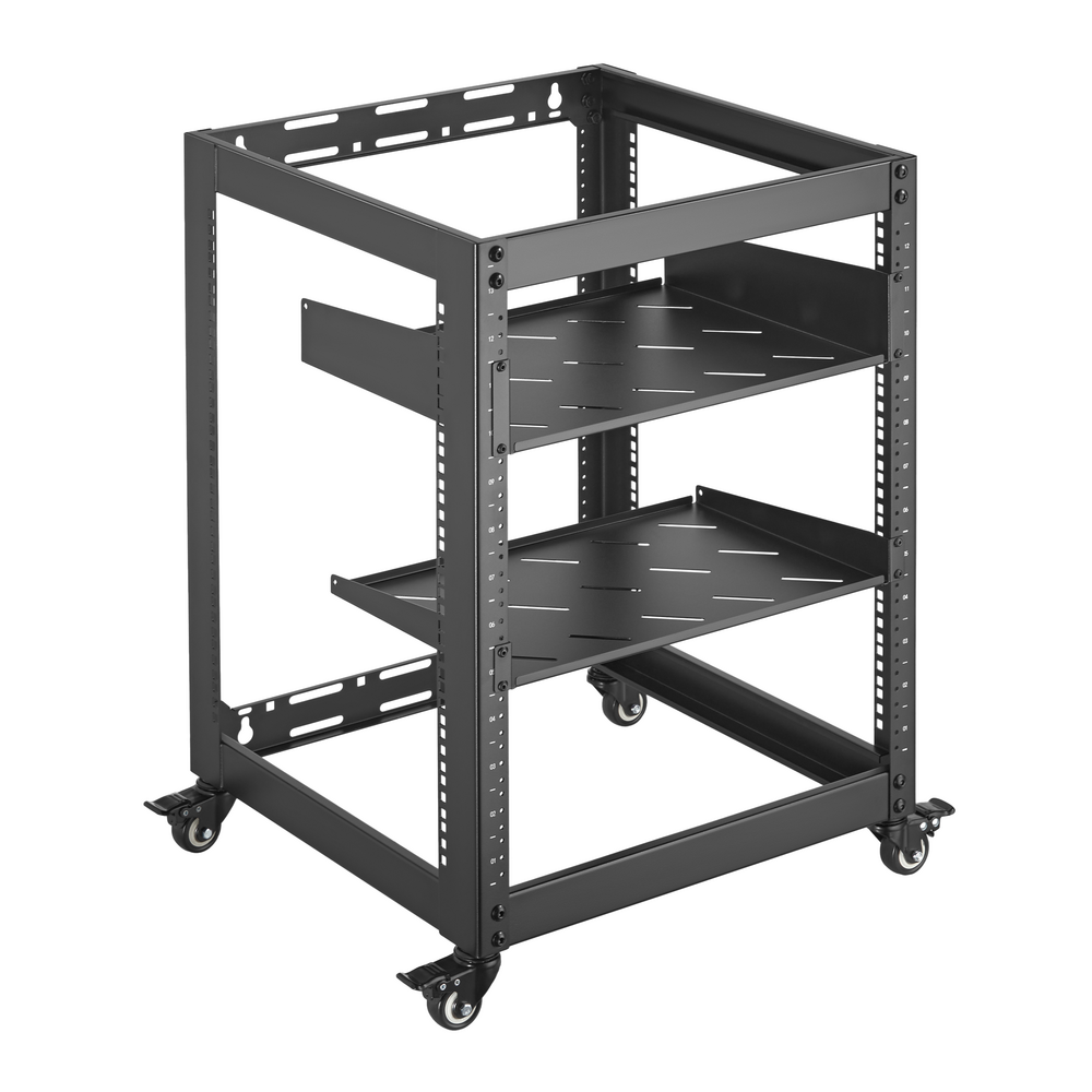 19 inch Open Frame Wall Mount/Free Stand Rack - 2 Vented Shelves - 12U