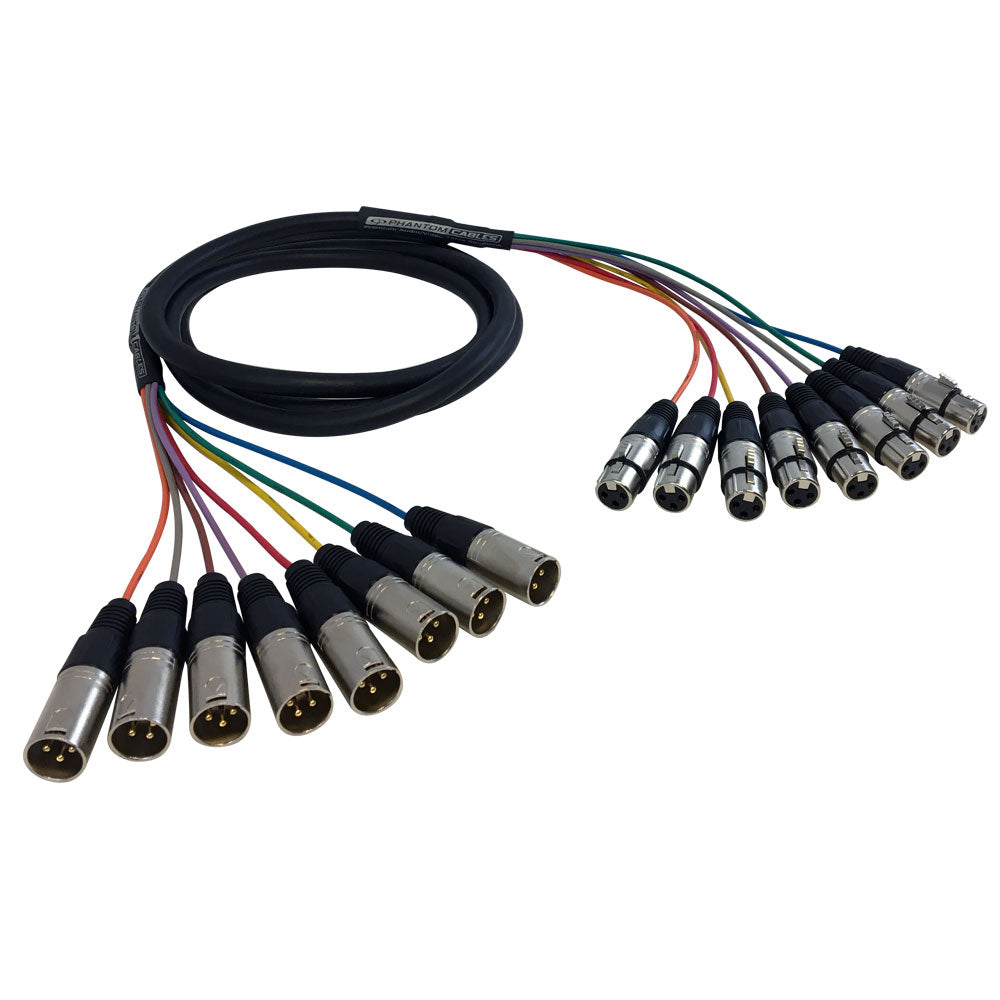 Premium Phantom Cables XLR Male to XLR Female Balanced Analog 8-Channel Snake Cable