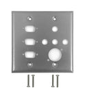 Double Gang - 3x ICDB Cutout  - 4x 3/8 inch Hole - 1x D-Cut - Stainless Steel Wall Plate