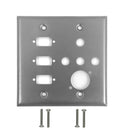 Double Gang - 3x ICDB Cutout  - 4x 3/8 inch Hole - 1x D-Cut - Stainless Steel Wall Plate