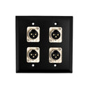 Double Gang 4 x XLR Locking Female Stainless Steel Wall Plate Kit - BLACK