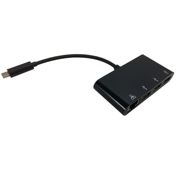 3.1 Type C to 3x USB 3.0 + Gigabit Ethernet Adapter - Black