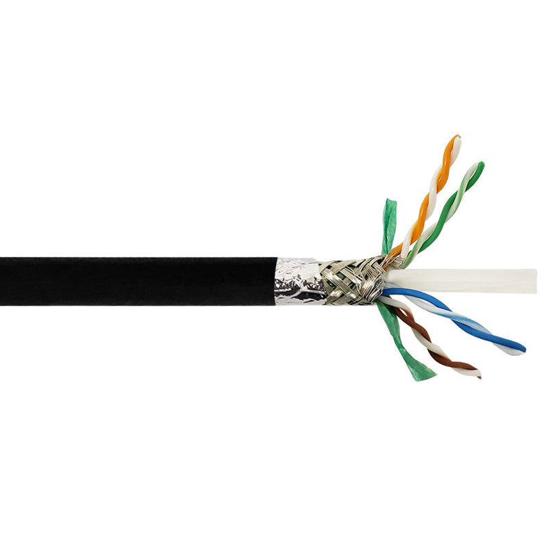 CAT6A Hi-Flex Rugged 4 Pair 26AWG SFTP Shielded Stranded Black Cable Pur Jacket - Per Foot