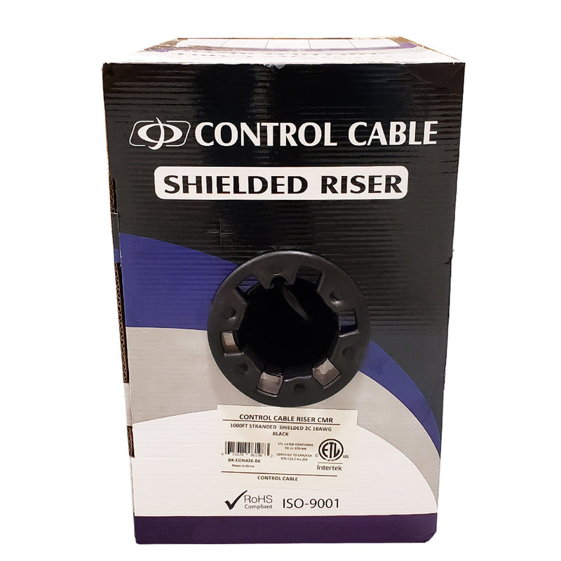 1000ft 2C 18AWG Stranded Control Cable CMR Shielded - Black