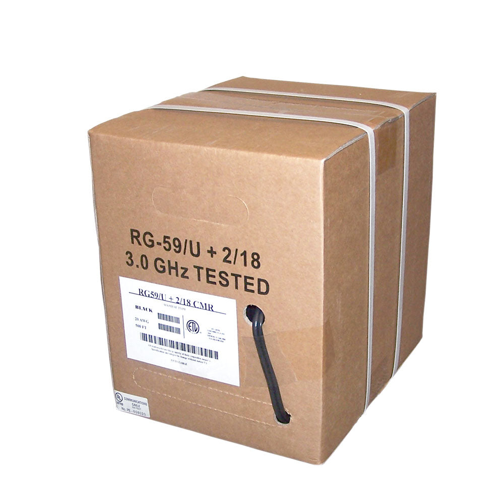 500ft RG59 20AWG BC 95% CCA Braid + 2C 18AWG CCA Siamese Bulk Cable CMR - Black