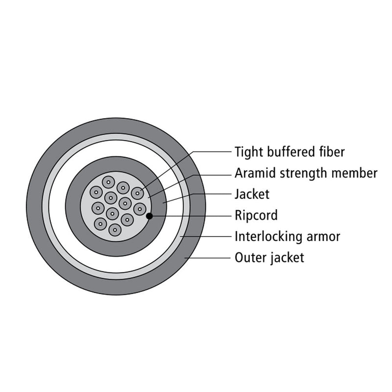 12-Fiber 62.5 Micron Multimode OM1 Armored AFL Corning InfiniCor OFCP Per Meter - Orange