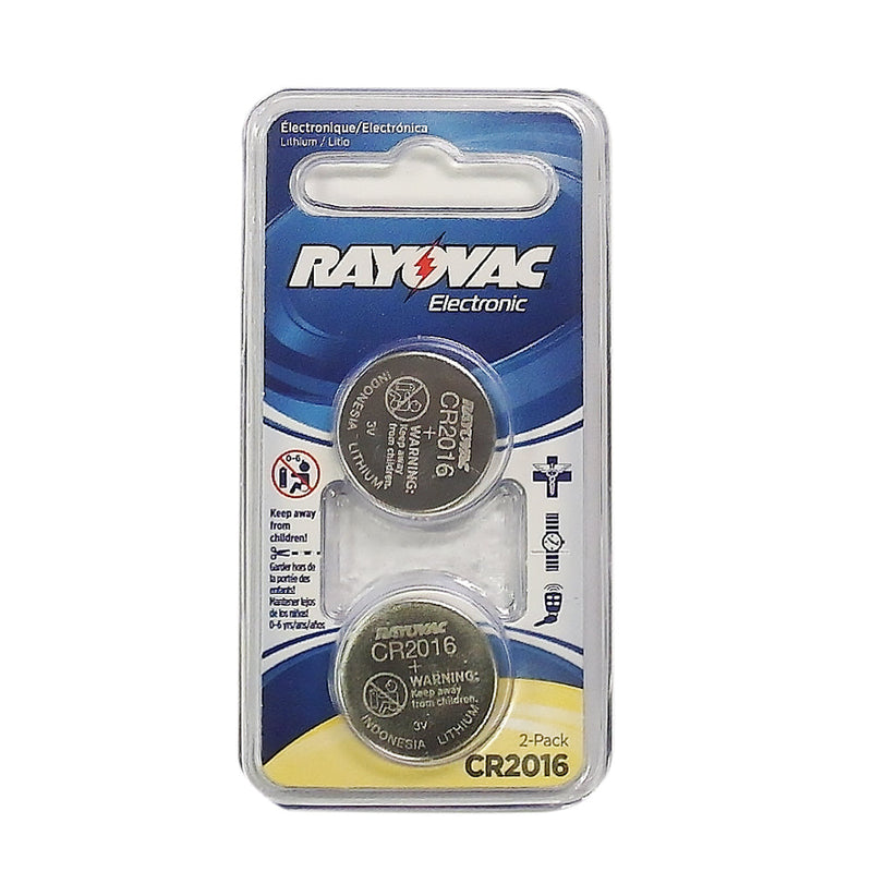 Rayovac coin cell battery 3V size CR2016 Lithium 2 pack