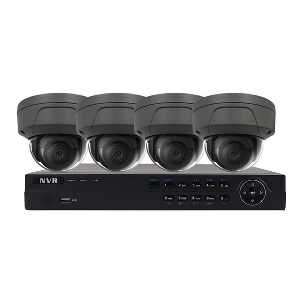 4-Channel IP NVR with 4K Resolution, Integrated PoE Ports, 2TB Purple Surveillance Grade Hard Drive, 4x 8MP Dome IP Cameras 30m IR Range IP67 Rate Fixed 2.8mm Lens Grey - Security Camera Package